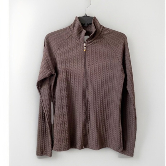Lucy Tech Brown Cable Knit Textured Athletic Jacket‎ Yoga Zip Size Medium - Picture 1 of 7
